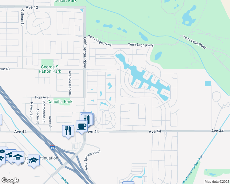 map of restaurants, bars, coffee shops, grocery stores, and more near 84136 Avenue 44 in Indio