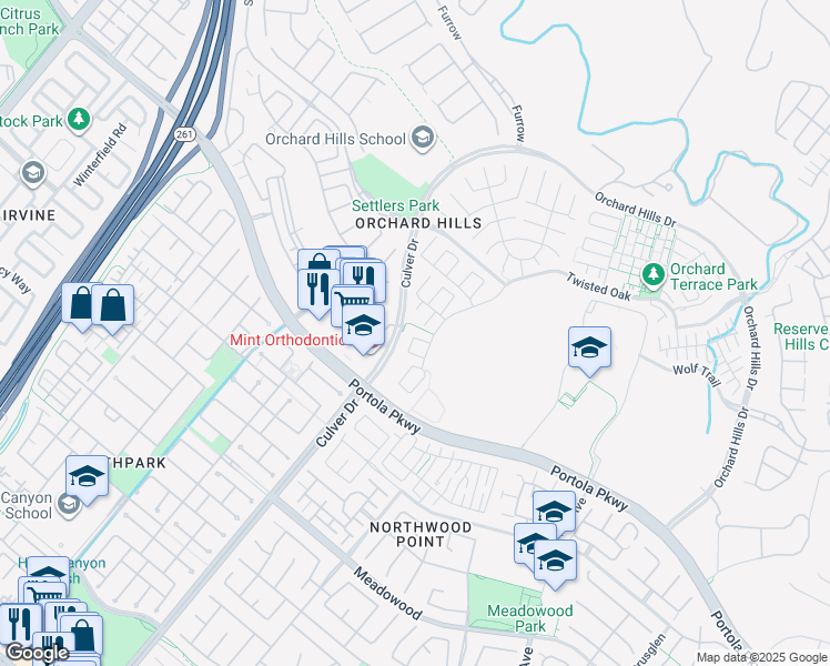 map of restaurants, bars, coffee shops, grocery stores, and more near 59 Farmhand in Irvine