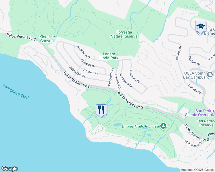 map of restaurants, bars, coffee shops, grocery stores, and more near 3905 Palos Verdes Drive South in Rancho Palos Verdes
