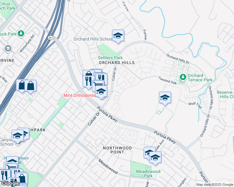 map of restaurants, bars, coffee shops, grocery stores, and more near 59 Farmhand in Irvine