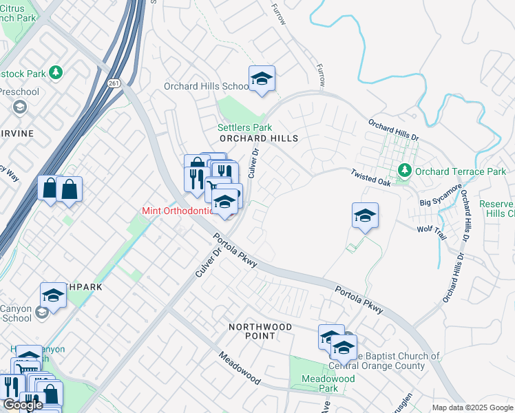 map of restaurants, bars, coffee shops, grocery stores, and more near 59 Farmhand in Irvine