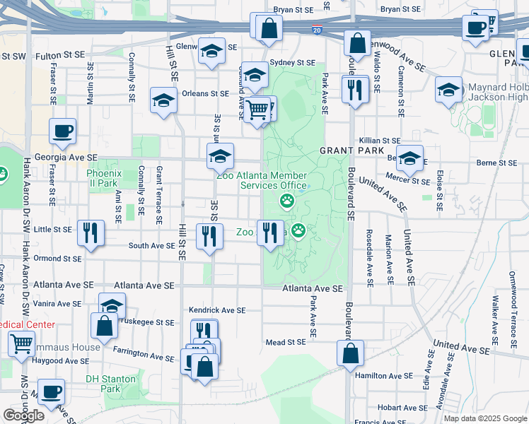 map of restaurants, bars, coffee shops, grocery stores, and more near 800 Cherokee Avenue Southeast in Atlanta