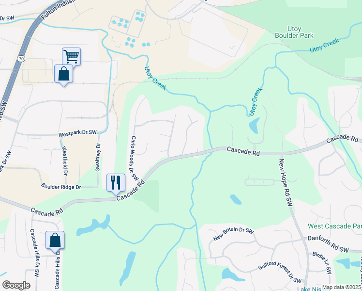 map of restaurants, bars, coffee shops, grocery stores, and more near 120 Milano Dr SW in Atlanta
