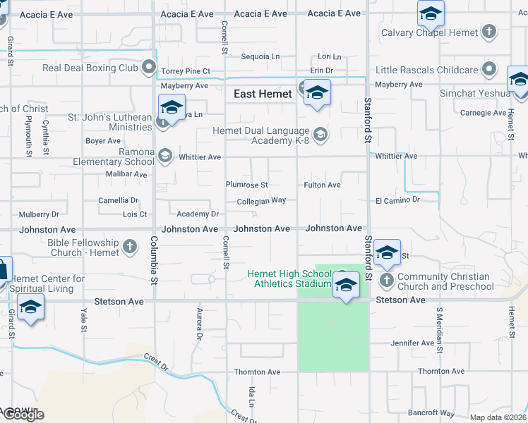 map of restaurants, bars, coffee shops, grocery stores, and more near 26691 Syracuse Court in Hemet
