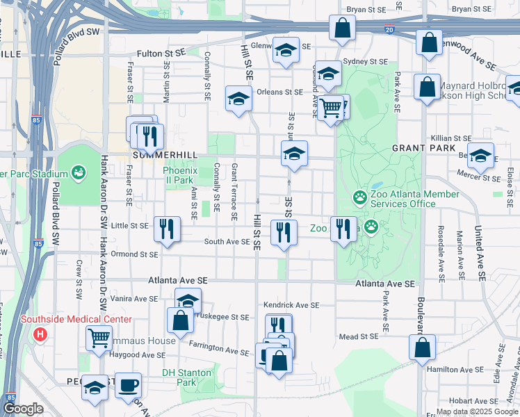 map of restaurants, bars, coffee shops, grocery stores, and more near 288 Augusta Avenue Southeast in Atlanta