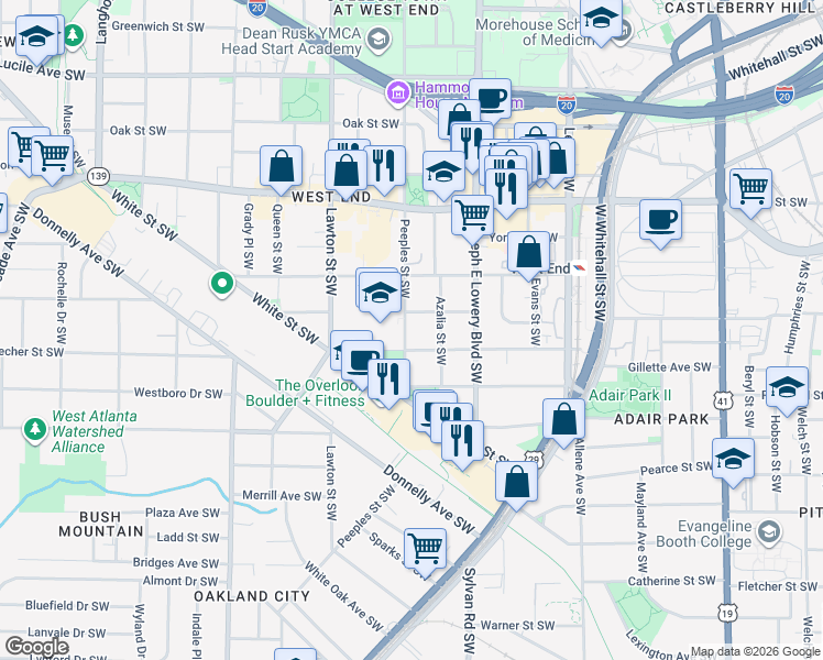 map of restaurants, bars, coffee shops, grocery stores, and more near 766 Peeples Street Southwest in Atlanta