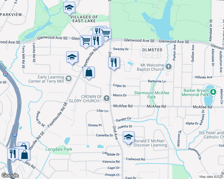 map of restaurants, bars, coffee shops, grocery stores, and more near 1956 2nd Avenue in Decatur