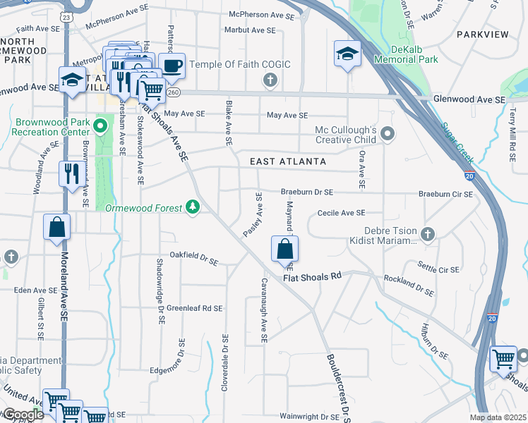 map of restaurants, bars, coffee shops, grocery stores, and more near 762 Pasley Avenue Southeast in Atlanta