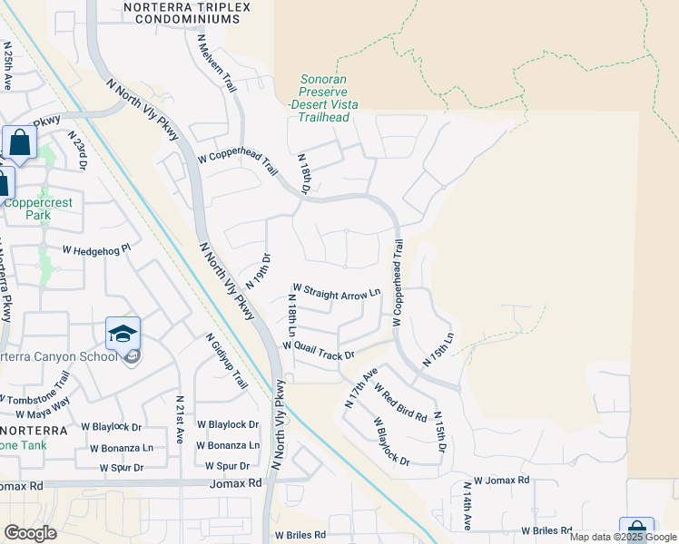 map of restaurants, bars, coffee shops, grocery stores, and more near 1723 West Big Oak Street in Phoenix