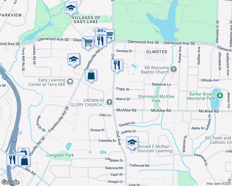 map of restaurants, bars, coffee shops, grocery stores, and more near 1956 2nd Avenue in Decatur