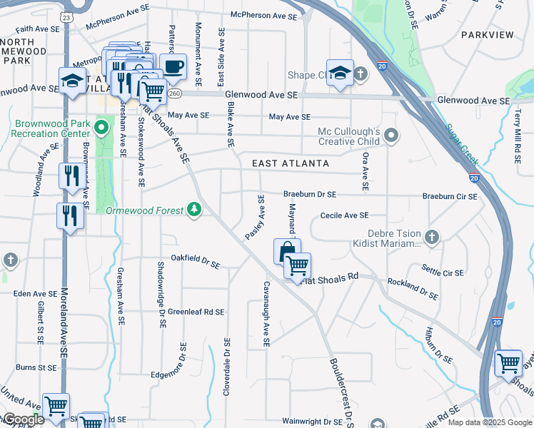 map of restaurants, bars, coffee shops, grocery stores, and more near 762 Pasley Avenue Southeast in Atlanta