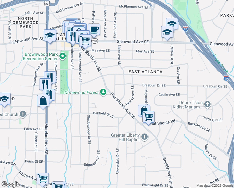 map of restaurants, bars, coffee shops, grocery stores, and more near 764-780 Blake Avenue Southeast in Atlanta