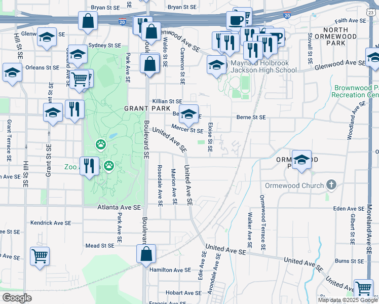 map of restaurants, bars, coffee shops, grocery stores, and more near 746 United Avenue Southeast in Atlanta