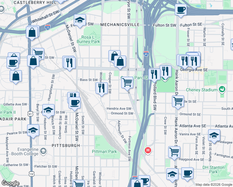 map of restaurants, bars, coffee shops, grocery stores, and more near 245 Dodd Avenue Southwest in Atlanta