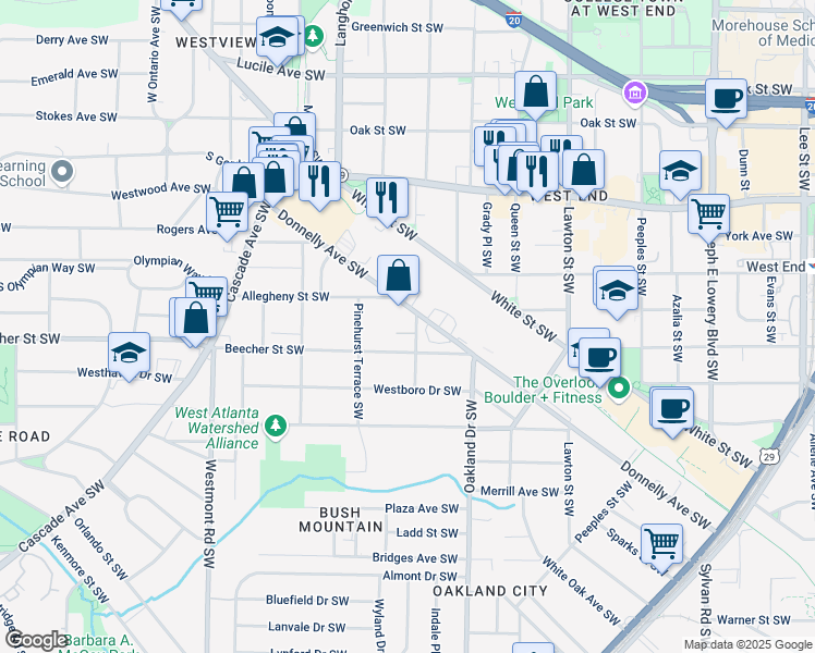 map of restaurants, bars, coffee shops, grocery stores, and more near 779 Atwood Street Southwest in Atlanta