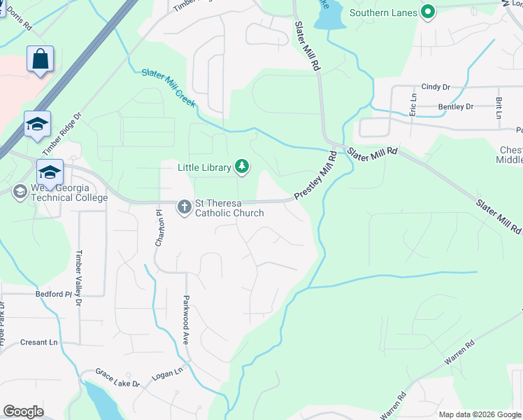 map of restaurants, bars, coffee shops, grocery stores, and more near 5450 Steeple Chase in Douglasville