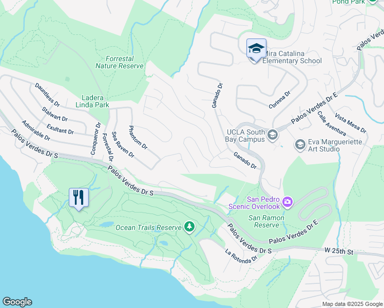 map of restaurants, bars, coffee shops, grocery stores, and more near 3554 Seaglen Drive in Rancho Palos Verdes