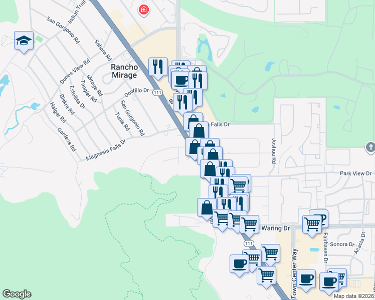 map of restaurants, bars, coffee shops, grocery stores, and more near 72067 California 111 in Rancho Mirage