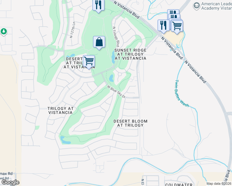 map of restaurants, bars, coffee shops, grocery stores, and more near 27679 North 125th Drive in Peoria