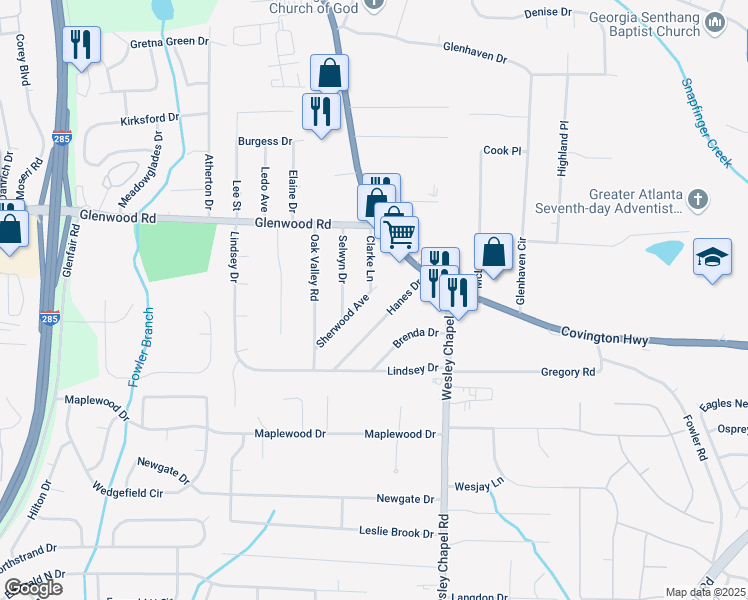 map of restaurants, bars, coffee shops, grocery stores, and more near 4215 Sherwood Avenue in Decatur
