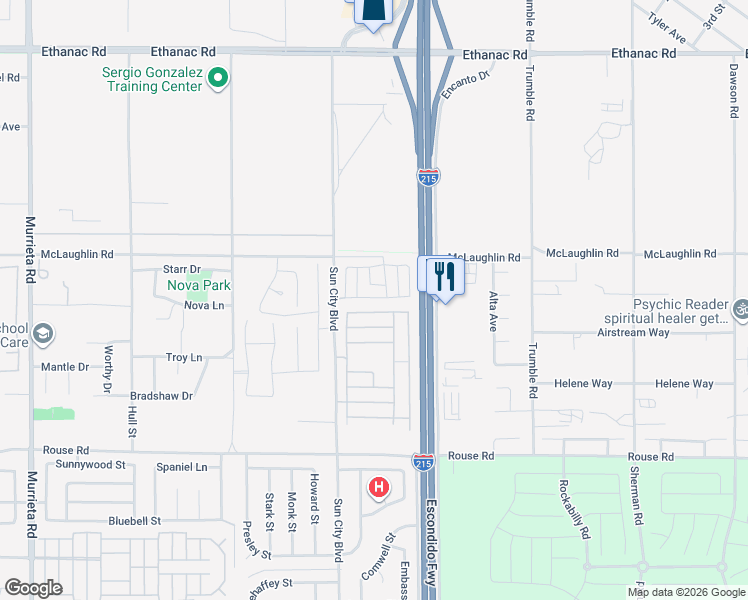 map of restaurants, bars, coffee shops, grocery stores, and more near 26783 Colorado Drive in Menifee