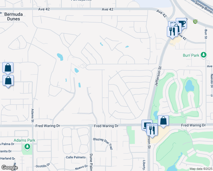 map of restaurants, bars, coffee shops, grocery stores, and more near 43341 Parkway Esplanade West in La Quinta