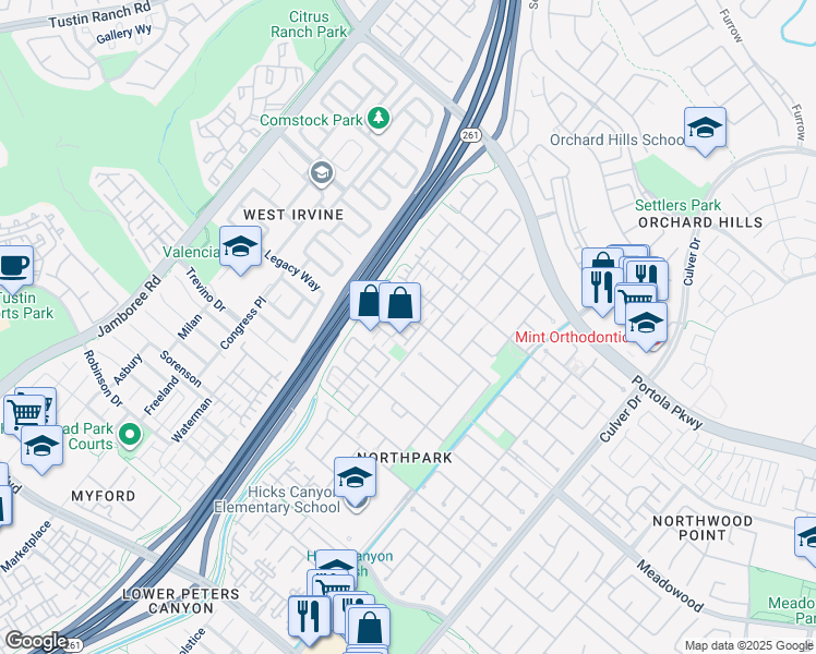 map of restaurants, bars, coffee shops, grocery stores, and more near 6 Bonsall in Irvine