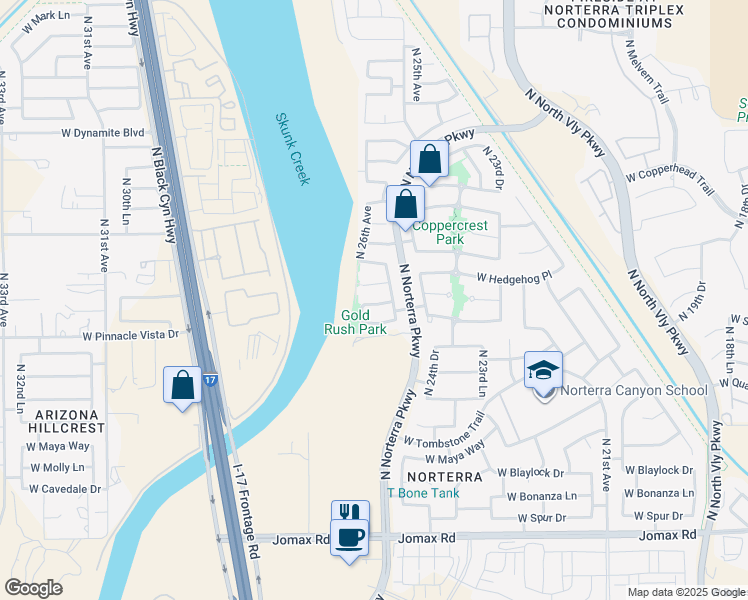 map of restaurants, bars, coffee shops, grocery stores, and more near 2518 West Bent Tree Drive in Phoenix