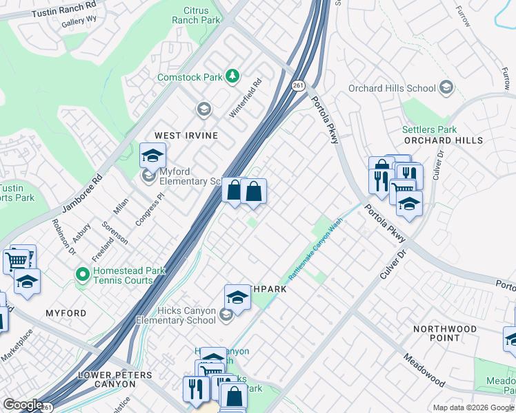map of restaurants, bars, coffee shops, grocery stores, and more near 6 Bonsall in Irvine