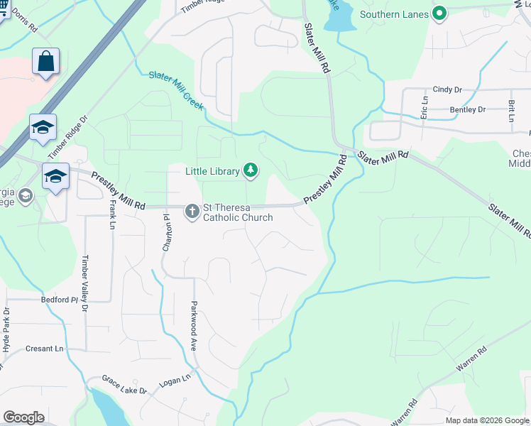 map of restaurants, bars, coffee shops, grocery stores, and more near 5450 Steeple Chase in Douglasville