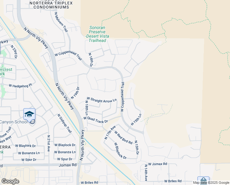 map of restaurants, bars, coffee shops, grocery stores, and more near 1617 West Big Oak Street in Phoenix