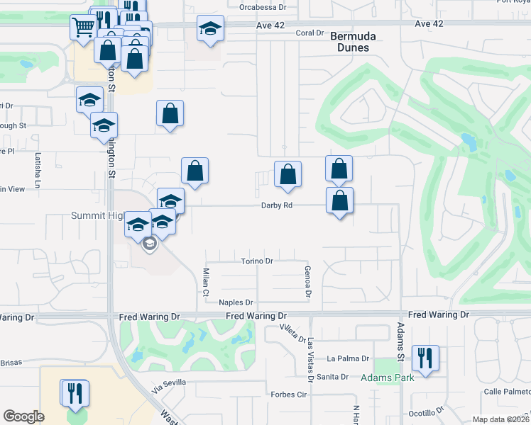 map of restaurants, bars, coffee shops, grocery stores, and more near 78555 Darby Road in Bermuda Dunes