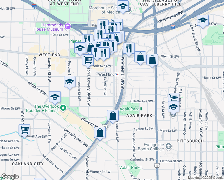 map of restaurants, bars, coffee shops, grocery stores, and more near 767 Lee Street Southwest in Atlanta