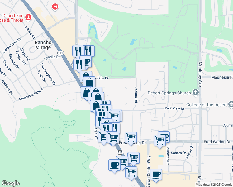 map of restaurants, bars, coffee shops, grocery stores, and more near 72311 Rancho Road in Rancho Mirage
