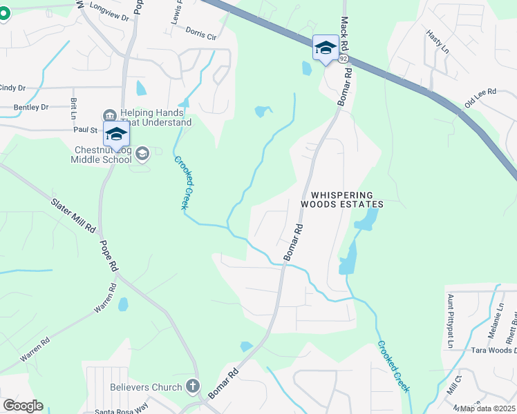 map of restaurants, bars, coffee shops, grocery stores, and more near 3416 Spring Ridge Drive in Douglasville