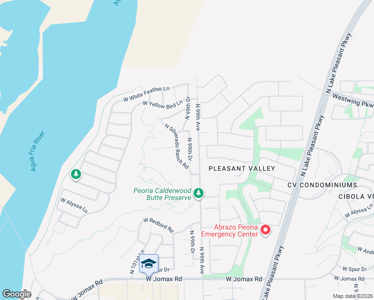 map of restaurants, bars, coffee shops, grocery stores, and more near 27526 North Silverado Ranch Road in Peoria