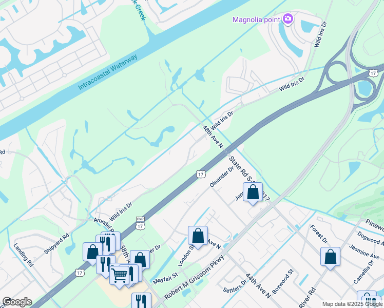 map of restaurants, bars, coffee shops, grocery stores, and more near 4694 Cloisters Lane in Myrtle Beach