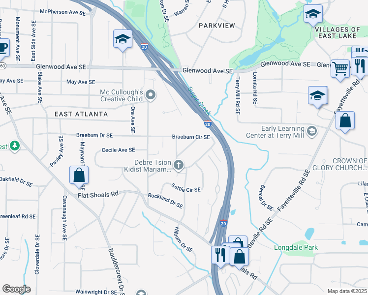 map of restaurants, bars, coffee shops, grocery stores, and more near 1977 Nash Avenue Southeast in Atlanta