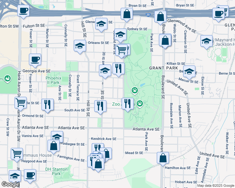 map of restaurants, bars, coffee shops, grocery stores, and more near 387 Augusta Avenue Southeast in Atlanta