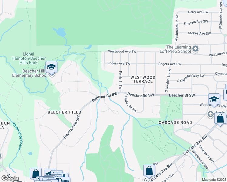 map of restaurants, bars, coffee shops, grocery stores, and more near 2028 Beecher Road Southwest in Atlanta