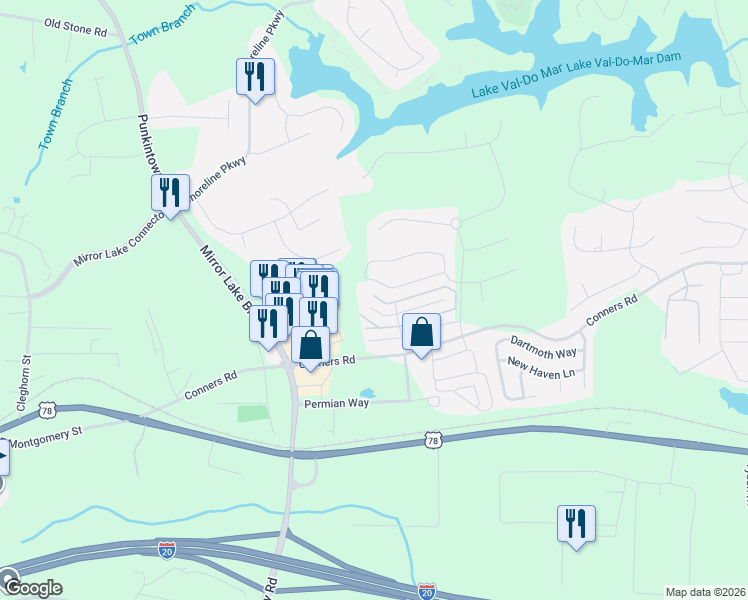 map of restaurants, bars, coffee shops, grocery stores, and more near 2682 Mariner Way in Villa Rica