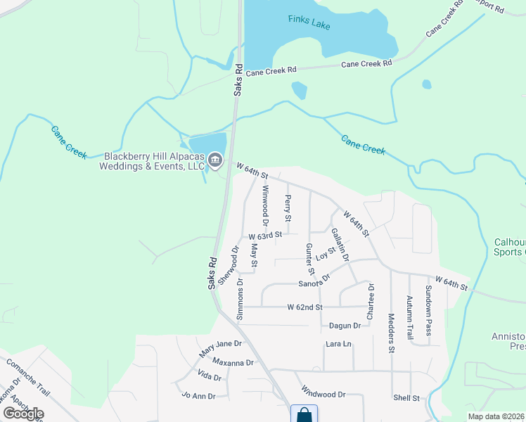 map of restaurants, bars, coffee shops, grocery stores, and more near 6309 Sherwood Drive in Anniston