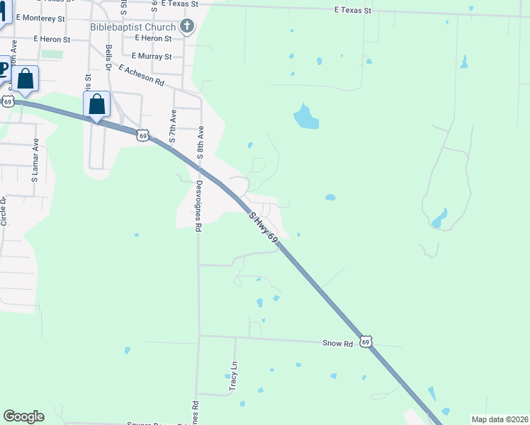 map of restaurants, bars, coffee shops, grocery stores, and more near 1138 U.S. 69 in Denison