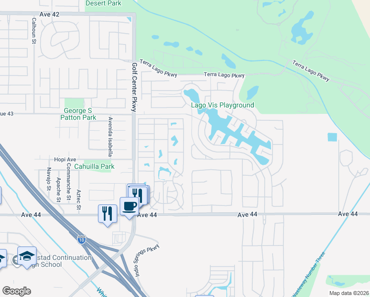 map of restaurants, bars, coffee shops, grocery stores, and more near 43433 Fiore Street in Indio