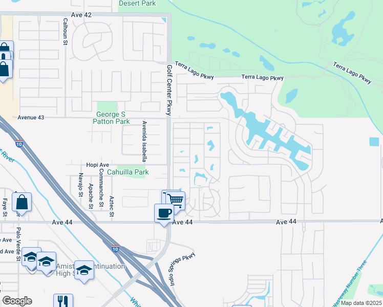map of restaurants, bars, coffee shops, grocery stores, and more near 84136 Avenue 44 in Indio