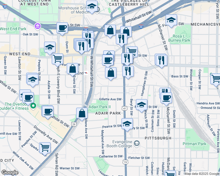 map of restaurants, bars, coffee shops, grocery stores, and more near 682 Shelton Avenue Southwest in Atlanta