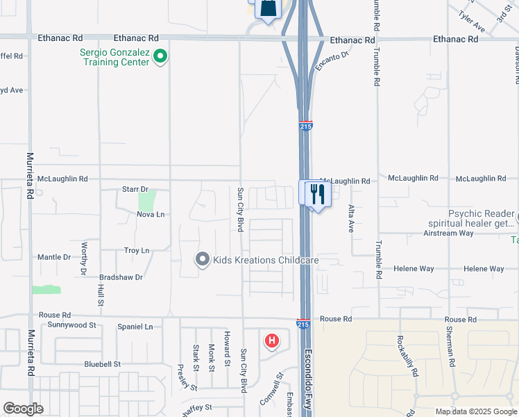 map of restaurants, bars, coffee shops, grocery stores, and more near Colorado Drive in Menifee