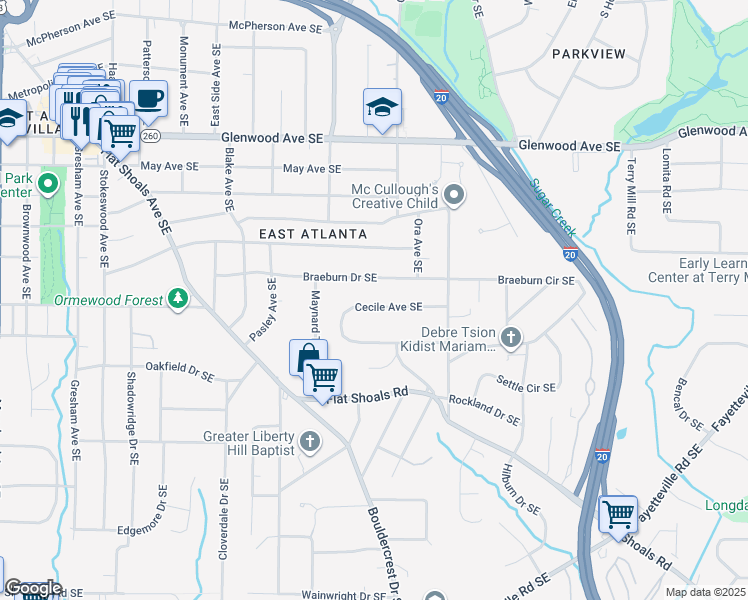 map of restaurants, bars, coffee shops, grocery stores, and more near 1666 Cecile Avenue Southeast in Atlanta