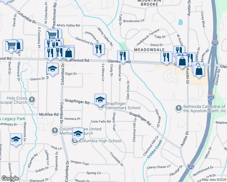 map of restaurants, bars, coffee shops, grocery stores, and more near 1926 Cindy Drive in Decatur