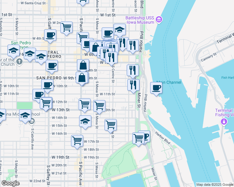 map of restaurants, bars, coffee shops, grocery stores, and more near 255 West 10th Street in Los Angeles